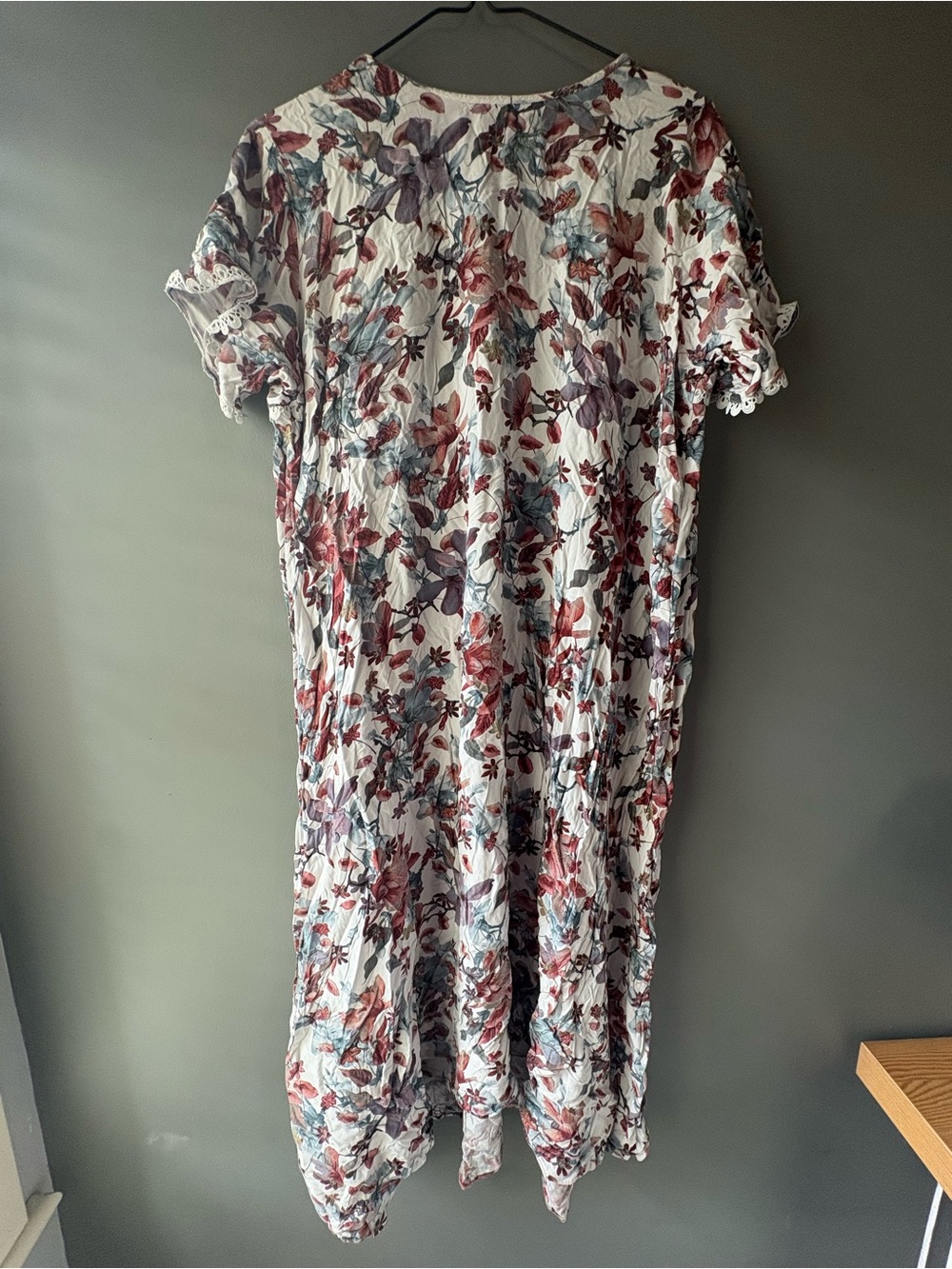 Boho Floral Babydoll Dress Cottagecore Lace Trim Flowy Midi/Lounge Dress - Picture 6 of 6